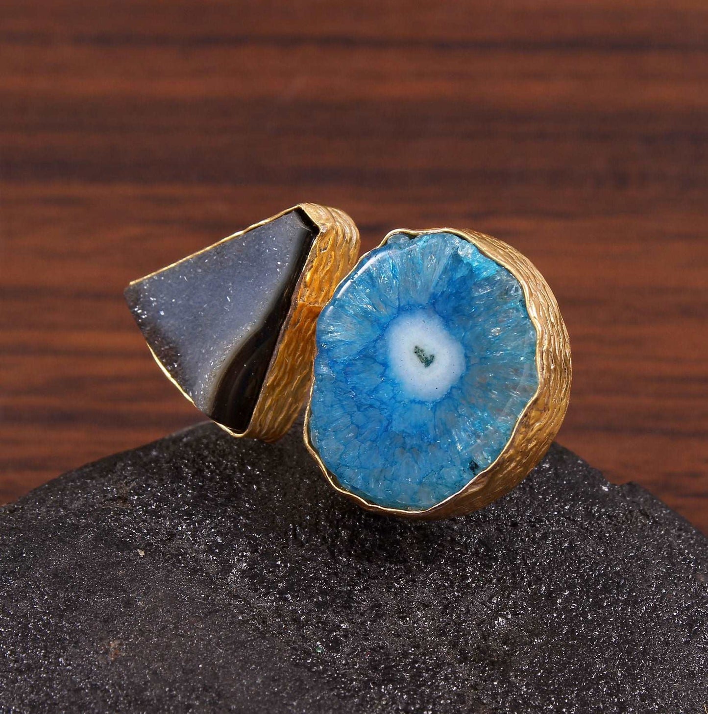 Zonnekwarts & Druzy Ring
