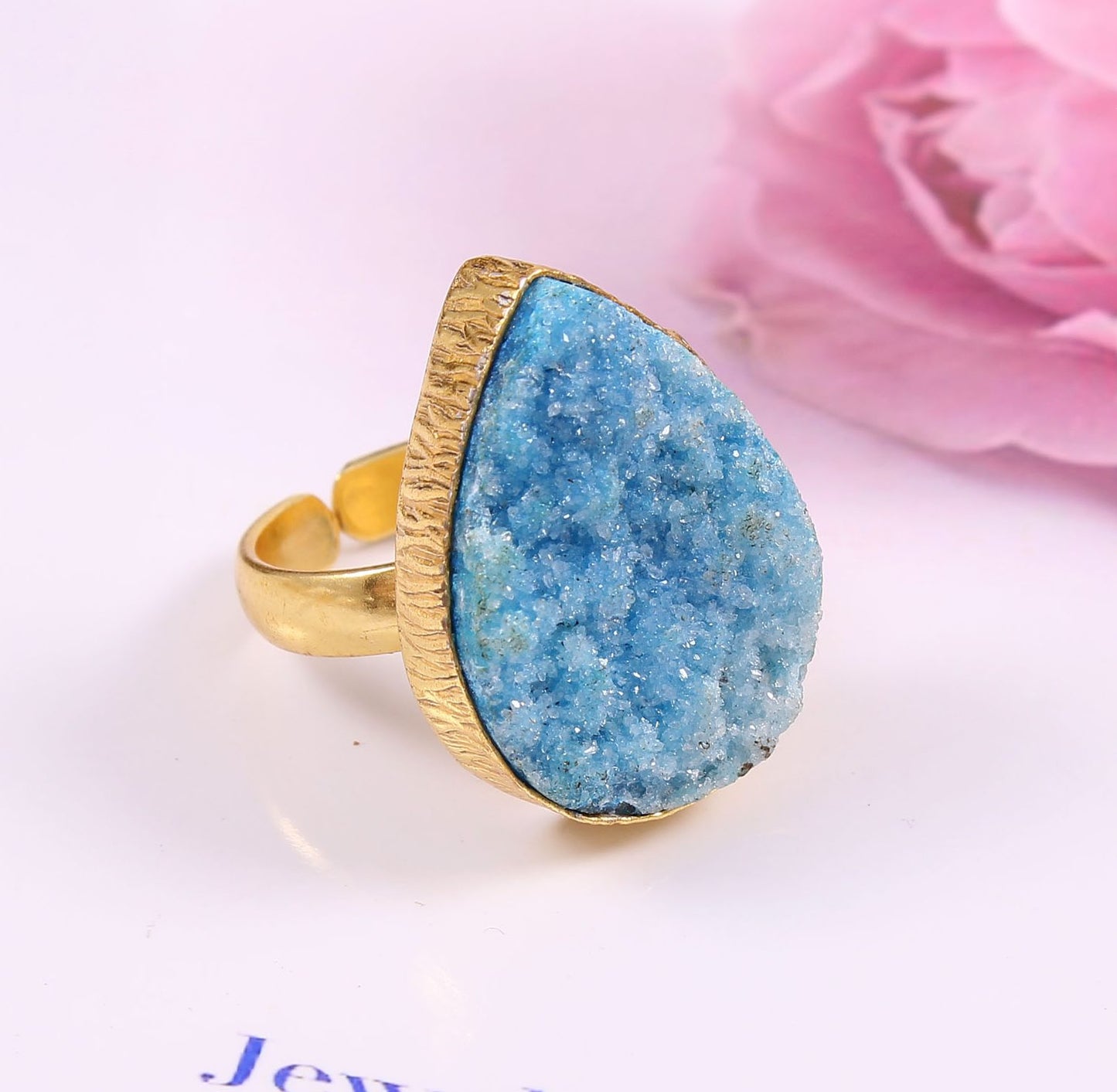 Cyaan Druzy Kristal Ring